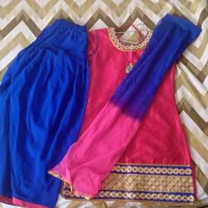 Pink And Blue Kurta Set  For Girls