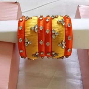 Thread Kundan Work Bangles Set