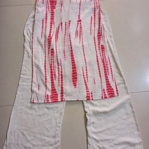 Pink&White Color Kurti Palazo Set With Dupatta