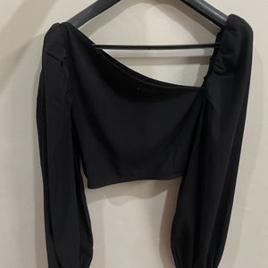 NA-KD Black Balloon Sleeves Top