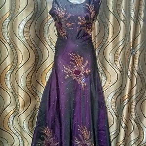 Purple Silk Ethnic Gown