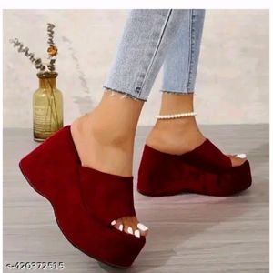 Maroon Wedge Heels Sandals