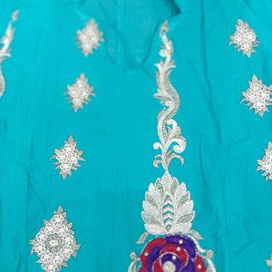 Blue Colour Anarkali Design Kurta With Dupatta