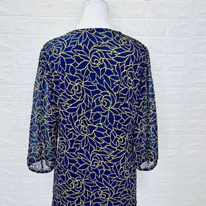 Rose Pattern Navy Blue Short Kurti