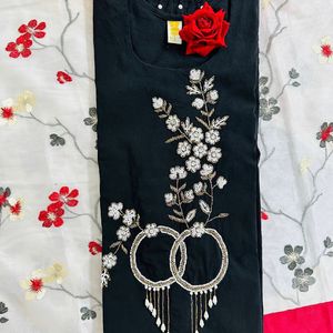 Designer Black Kurti For Women With White Pant