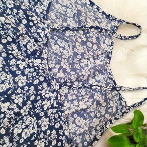 Blue & White Floral Cami Crop Top