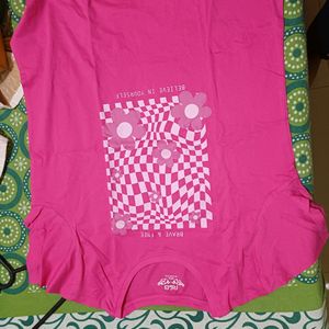 Flower Sticker Pink Tee Shirt