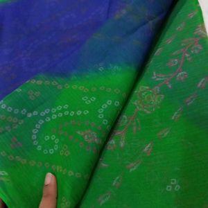 FREE DELIVERY GREEN BLUE COLOUR CHIFFON SAREE