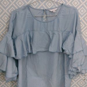 Sky Blue Blossom Sleeves Top