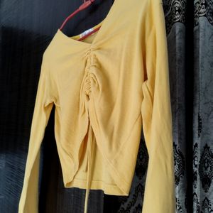 yellow full sleeves crop top