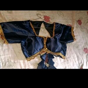 Women Silk Satin Blue Blouse