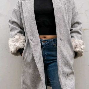 Gray Coat with Luxe Fur Cuffs - Brand New