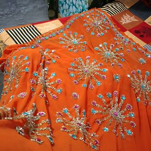 Heavy Hand Made Sequence And Zari work Saree