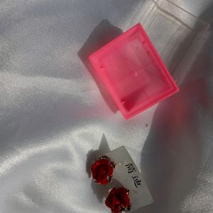 Velvet Red Rose Studs