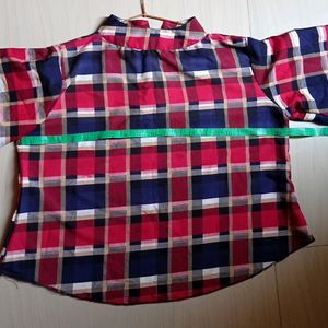 WOMAN CHECK CROP BOXY TOP