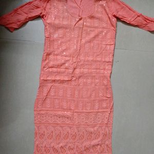 Peach Embroidered Kurta