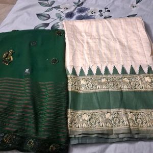 Combo Offer ...full Embroidery Work Saree WITH