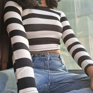 Black and White Striped Crop Top