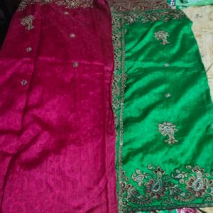 Saree Green& Red Color Combination ❤️💚