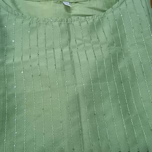 Olive Green Kurta Pant Set Slik Blend