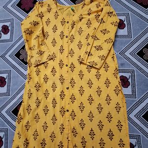 cute yellow color long straight kurti