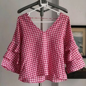 Zara Pink & White Gingham Top