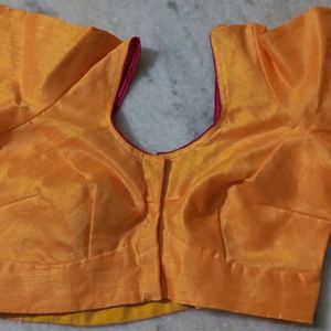 Mustard Yellow Blouse With Pink Piping