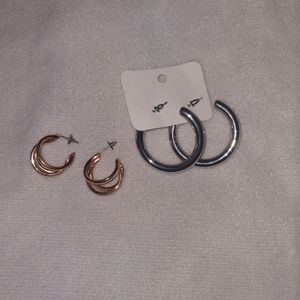 Gold Triple Hoop & Silver Earrings