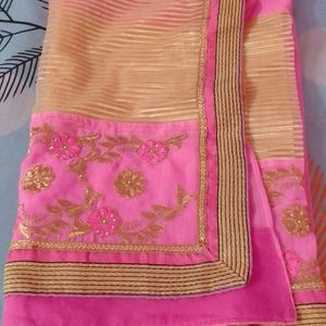 Beautiful Pink Golden Touch Sari