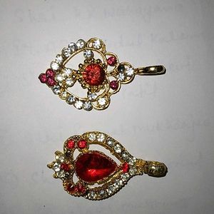 2 Pendates ,   Red Color Stone