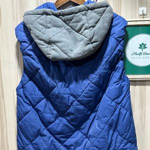 NII Quilted Sleeveless Blue Hooded Jacket