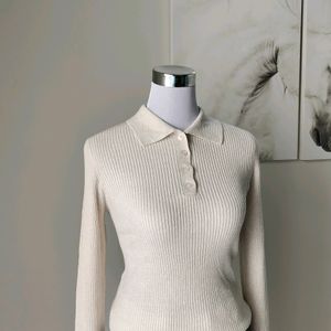 Polo Neck Ribbed Bodycon Sweater