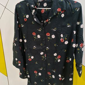 Black Shirt with Floral Design Allover