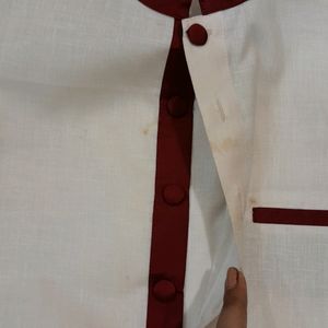 White And Maroon Mens Kurta