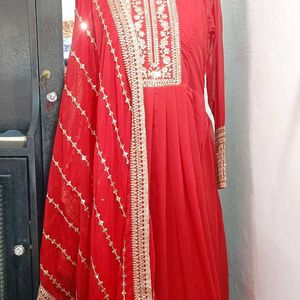 New Latest Heavy Fox Georgette Red Anarkali