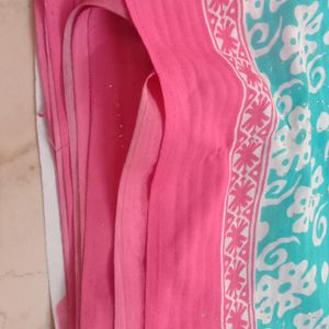 Blue With Pink And White Synthetic Chiffon Saree