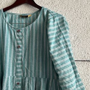 Green And White Strip Long Kurti With Button