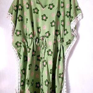 New Laced Green Short Kaftan With Adjustable Dori