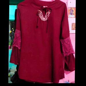 Beautiful Top With Pearl Neck And Stylish Sleeves