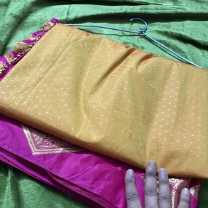 Gold And pink Silk Saree