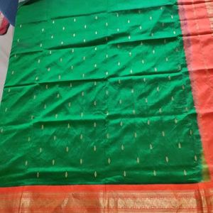 Green And Orange Silk Saree