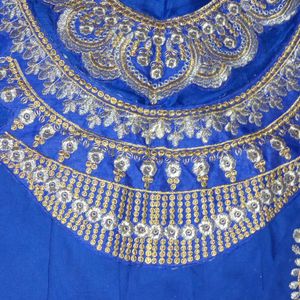 Blue Anarkali Semi Stitched Dress Material.