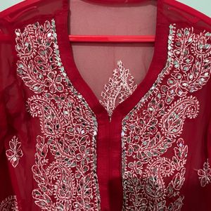 Chikankari Kurti Red