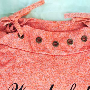 Light Orange Top With Eyelet Adjustable Neckline