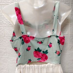 Light Green Floral Print Crop Top - Small to Mediu