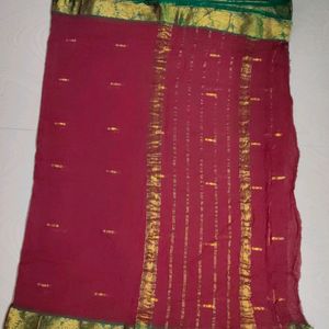 Maroon Colour Cotton Linen Pattu Saree