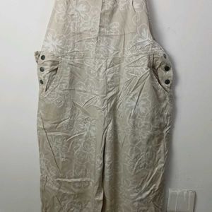 Korean Beige Floral Print Dungaree