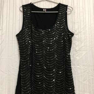 Studio Y Black Sequined Scoop Neck Top