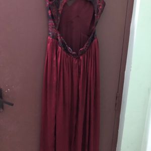 Red Sequins Backless Satin Dress *never Worn *