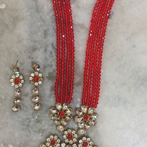 A Red Beads Jewellery with heavy locket& earrings